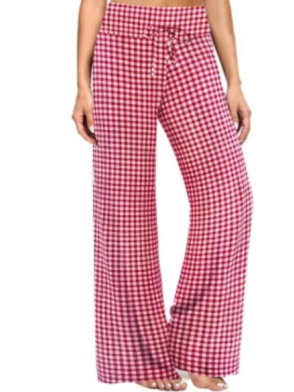 Red Gingham Comfy Women's Pants in Red Soft leisurewear Gingham Large Medium